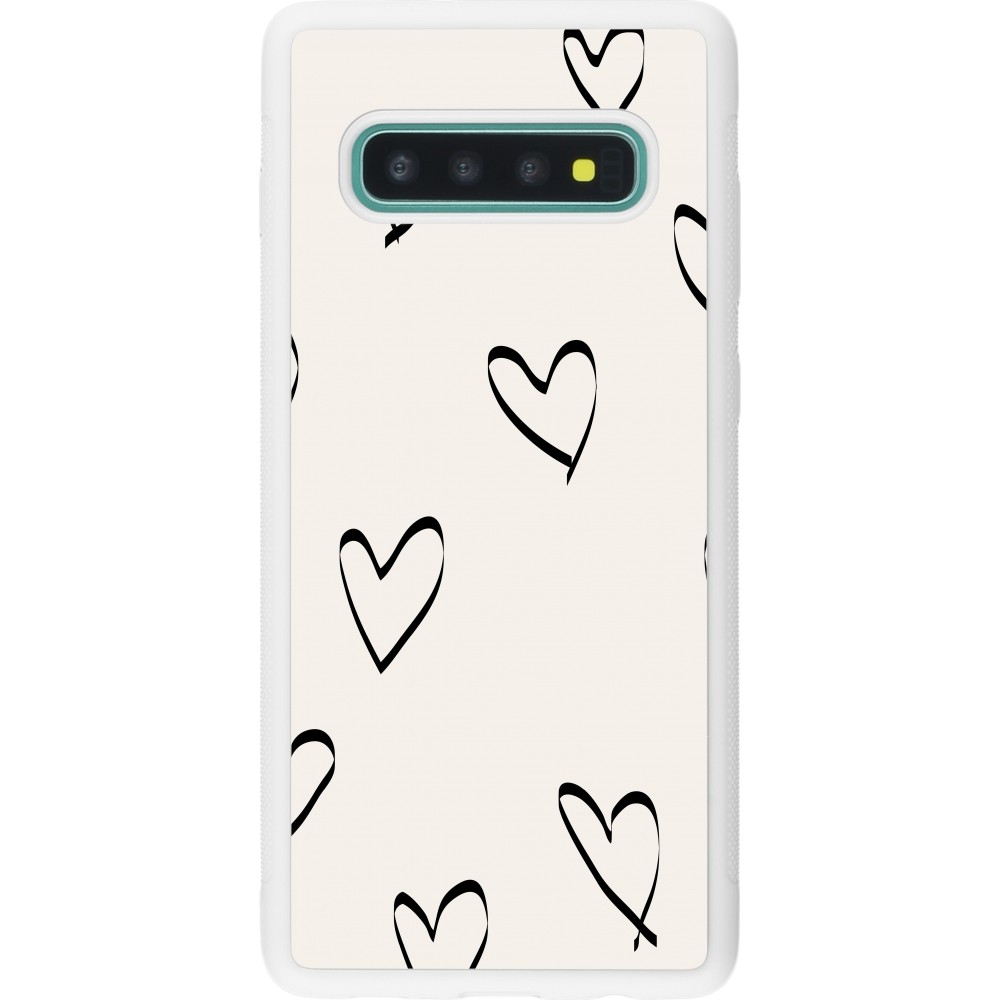 Coque Samsung Galaxy S10+ - Silicone rigide blanc Valentine 2023 minimalist hearts