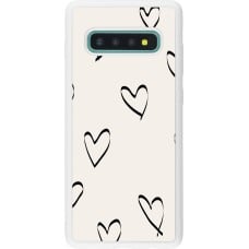 Coque Samsung Galaxy S10+ - Silicone rigide blanc Valentine 2023 minimalist hearts