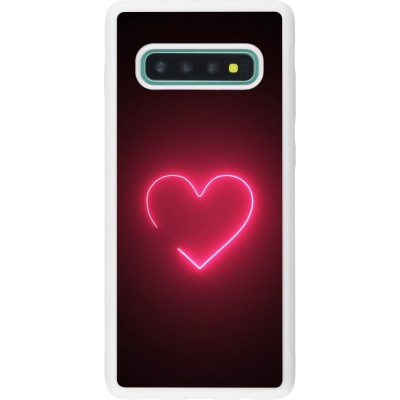 Coque Samsung Galaxy S10+ - Silicone rigide blanc Valentine 2023 single neon heart