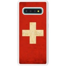 Coque Samsung Galaxy S10+ - Silicone rigide blanc Vintage Flag SWISS