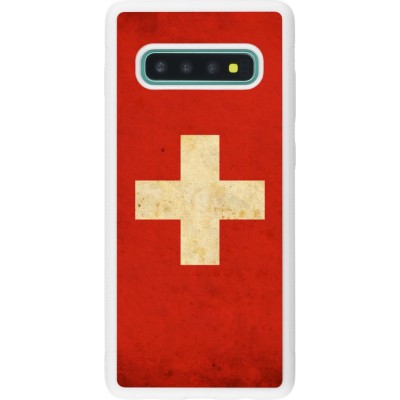 Coque Samsung Galaxy S10+ - Silicone rigide blanc Vintage Flag SWISS