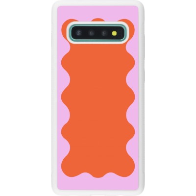 Coque Samsung Galaxy S10+ - Silicone rigide blanc Wavy Rectangle Orange Pink