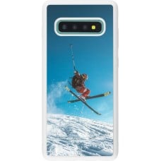 Coque Samsung Galaxy S10+ - Silicone rigide blanc Winter 22 Ski Jump