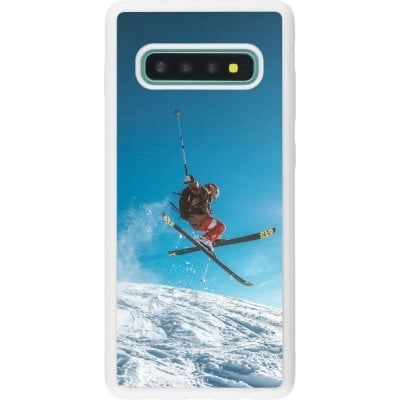 Coque Samsung Galaxy S10+ - Silicone rigide blanc Winter 22 Ski Jump