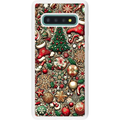 Coque Samsung Galaxy S10+ - Silicone rigide blanc Noël 2023 micro pattern