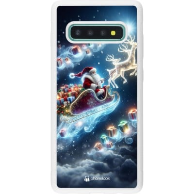 Coque Samsung Galaxy S10+ - Silicone rigide blanc Noël 2023 Père Noël enchanté