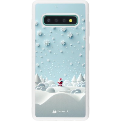 Coque Samsung Galaxy S10+ - Silicone rigide blanc Noël 2023 Petit Père Flocon