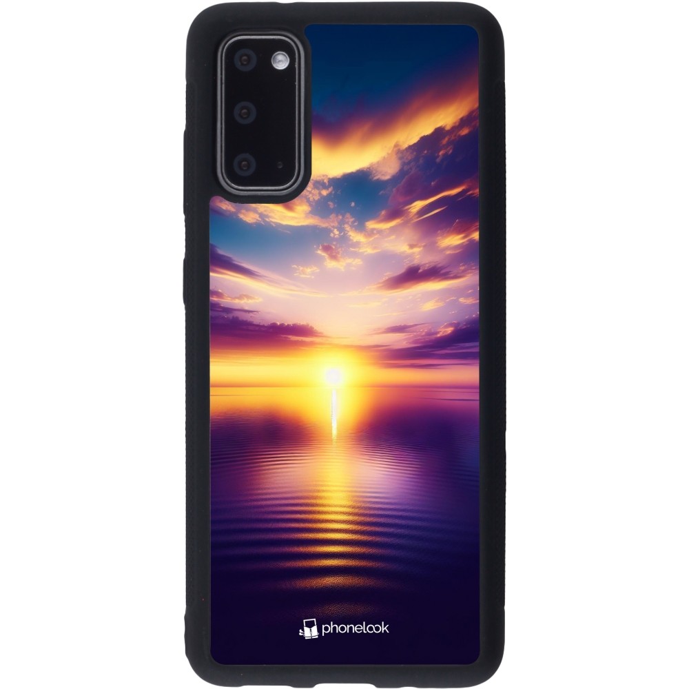 Coque Samsung Galaxy S20 - Silicone rigide noir Coucher soleil jaune violet