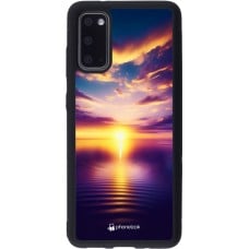 Coque Samsung Galaxy S20 - Silicone rigide noir Coucher soleil jaune violet