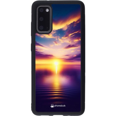 Coque Samsung Galaxy S20 - Silicone rigide noir Coucher soleil jaune violet