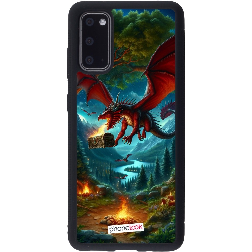 Coque Samsung Galaxy S20 - Silicone rigide noir Dragon Volant Forêt Trésor