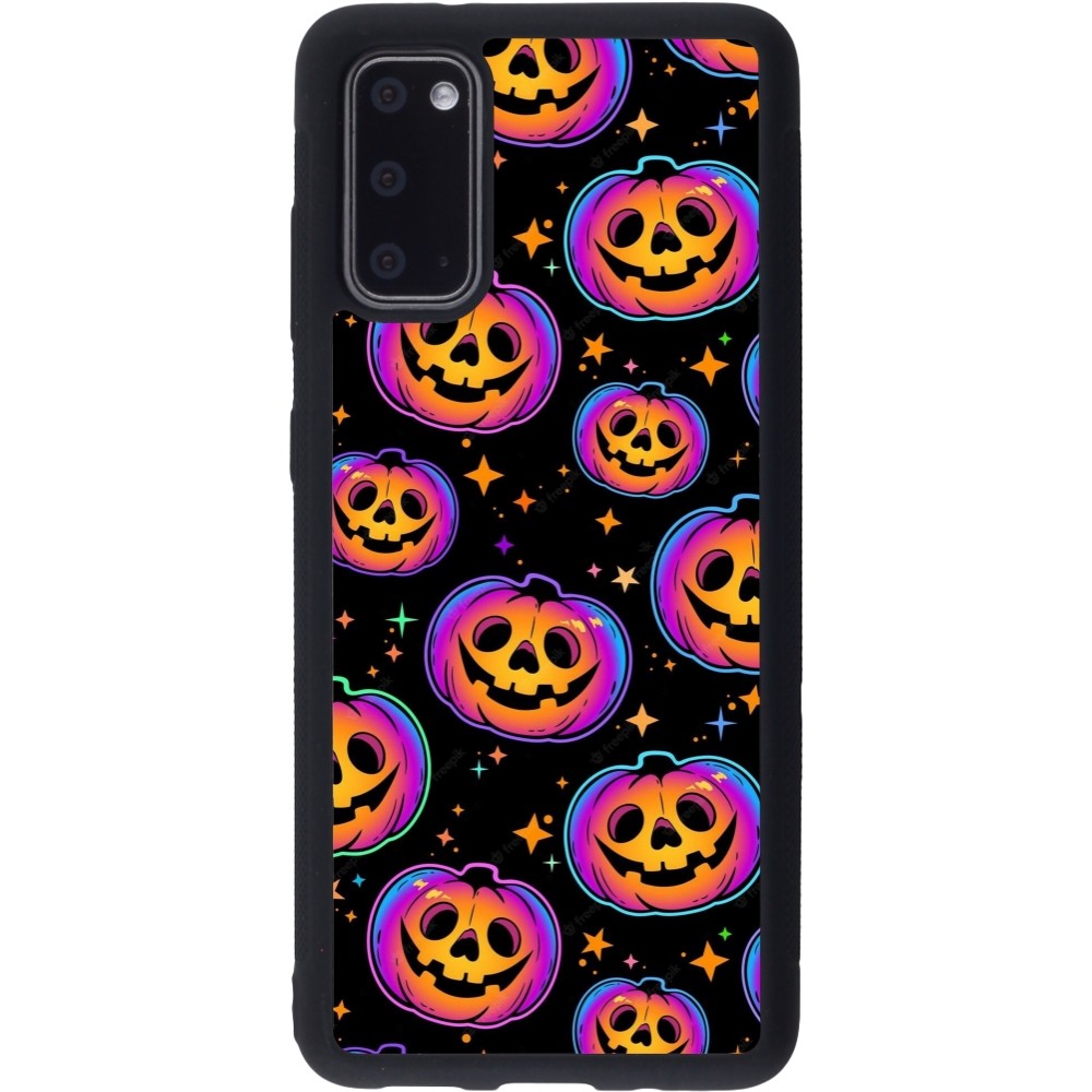 Coque Samsung Galaxy S20 - Silicone rigide noir Halloween 2024 rainbow pumpkins