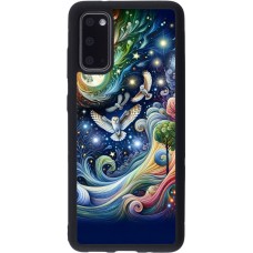 Coque Samsung Galaxy S20 - Silicone rigide noir hibou volant floral