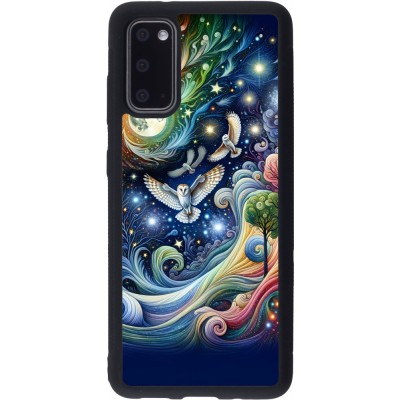 Coque Samsung Galaxy S20 - Silicone rigide noir hibou volant floral