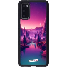 Coque Samsung Galaxy S20 - Silicone rigide noir Paysage Violet-Rose