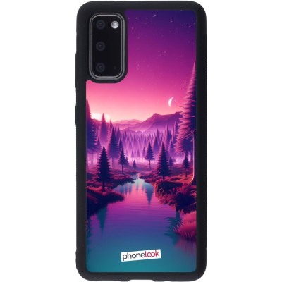 Coque Samsung Galaxy S20 - Silicone rigide noir Paysage Violet-Rose