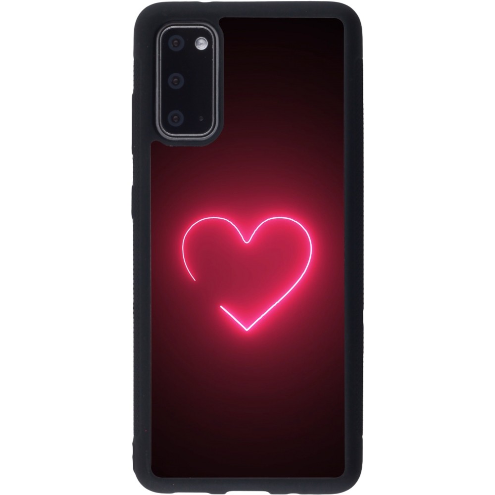 Coque Samsung Galaxy S20 - Silicone rigide noir Valentine 2023 single neon heart