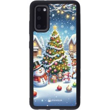 Coque Samsung Galaxy S20 - Silicone rigide noir Noël 2023 bonhomme de neige et sapin