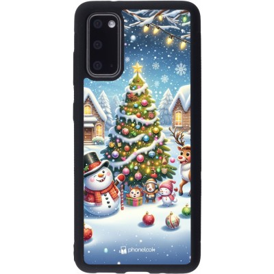 Coque Samsung Galaxy S20 - Silicone rigide noir Noël 2023 bonhomme de neige et sapin