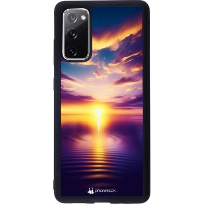 Coque Samsung Galaxy S20 FE 5G - Silicone rigide noir Coucher soleil jaune violet