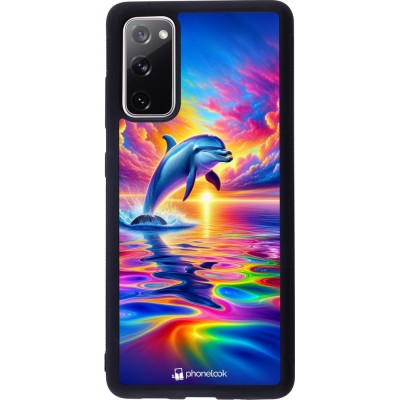 Coque Samsung Galaxy S20 FE 5G - Silicone rigide noir Dauphin arc-en-ciel heureux