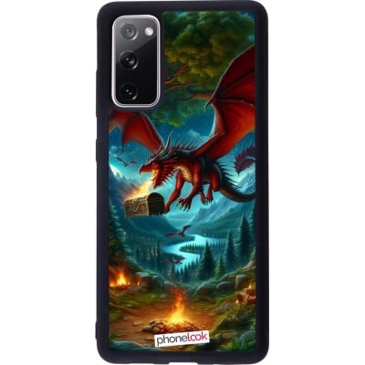 Coque Samsung Galaxy S20 FE 5G - Silicone rigide noir Dragon Volant Forêt Trésor