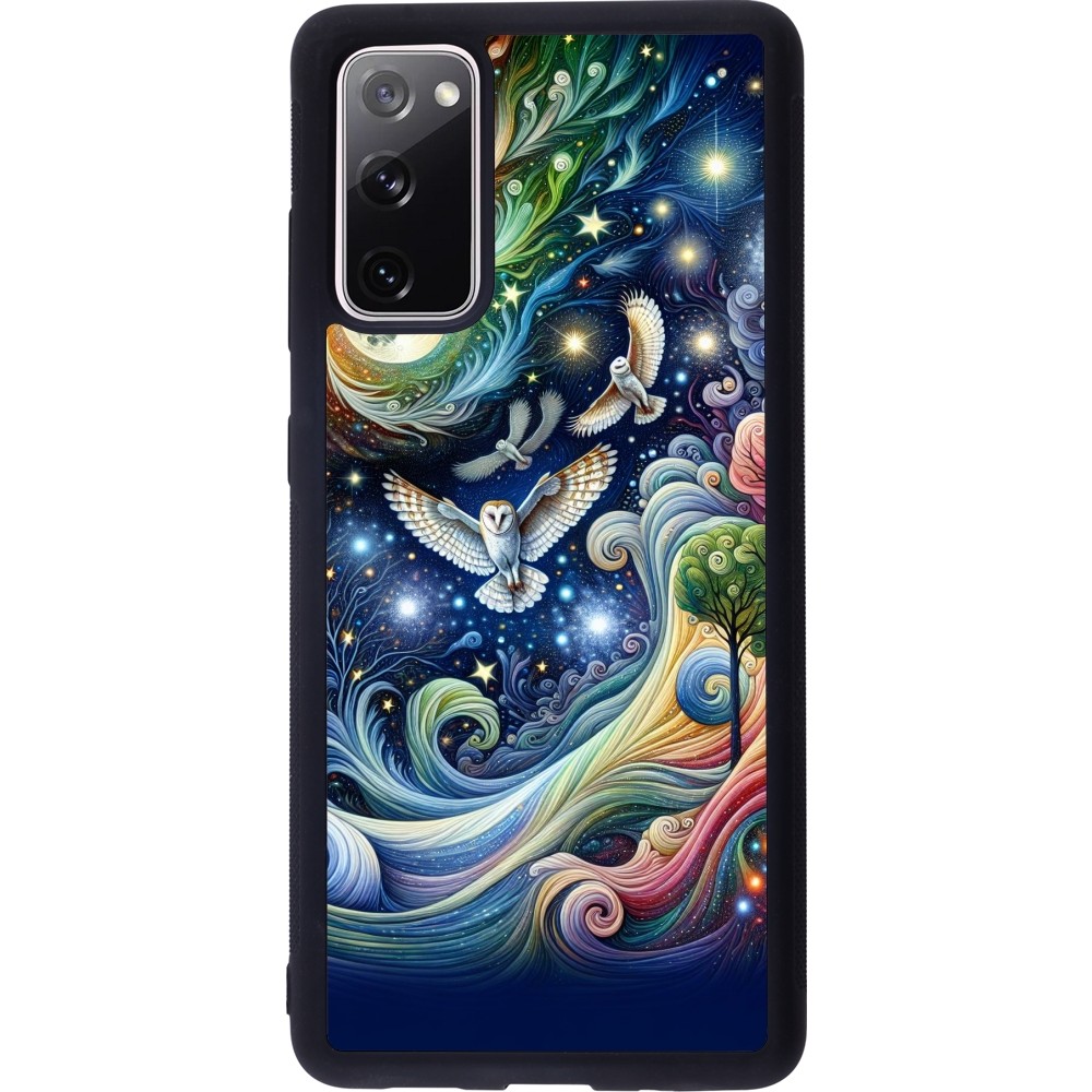 Coque Samsung Galaxy S20 FE 5G - Silicone rigide noir hibou volant floral