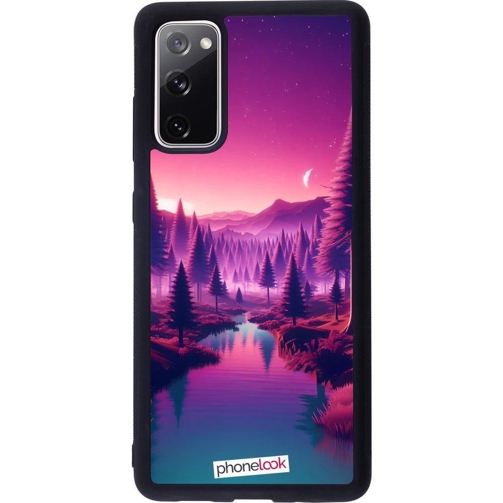 Coque Samsung Galaxy S20 FE 5G - Silicone rigide noir Paysage Violet-Rose