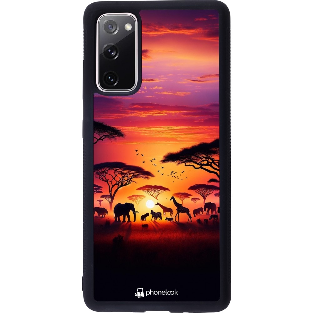 Coque Samsung Galaxy S20 FE 5G - Silicone rigide noir Safari sunset wildlife