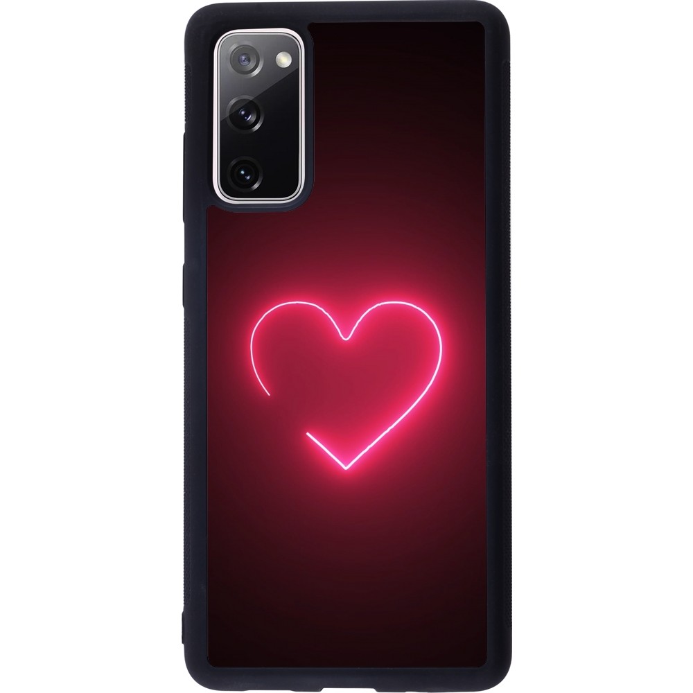 Coque Samsung Galaxy S20 FE 5G - Silicone rigide noir Valentine 2023 single neon heart