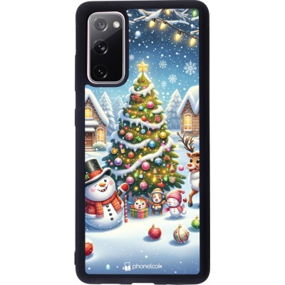 Coque Samsung Galaxy S20 FE 5G - Silicone rigide noir Noël 2023 bonhomme de neige et sapin