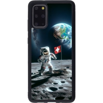 Coque Samsung Galaxy S20+ - Silicone rigide noir Astro Suisse sur lune