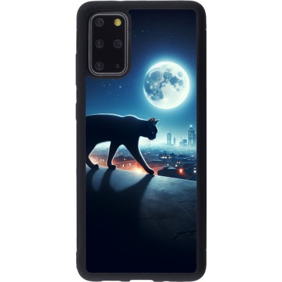 Coque Samsung Galaxy S20+ - Silicone rigide noir Chat noir sous la pleine lune