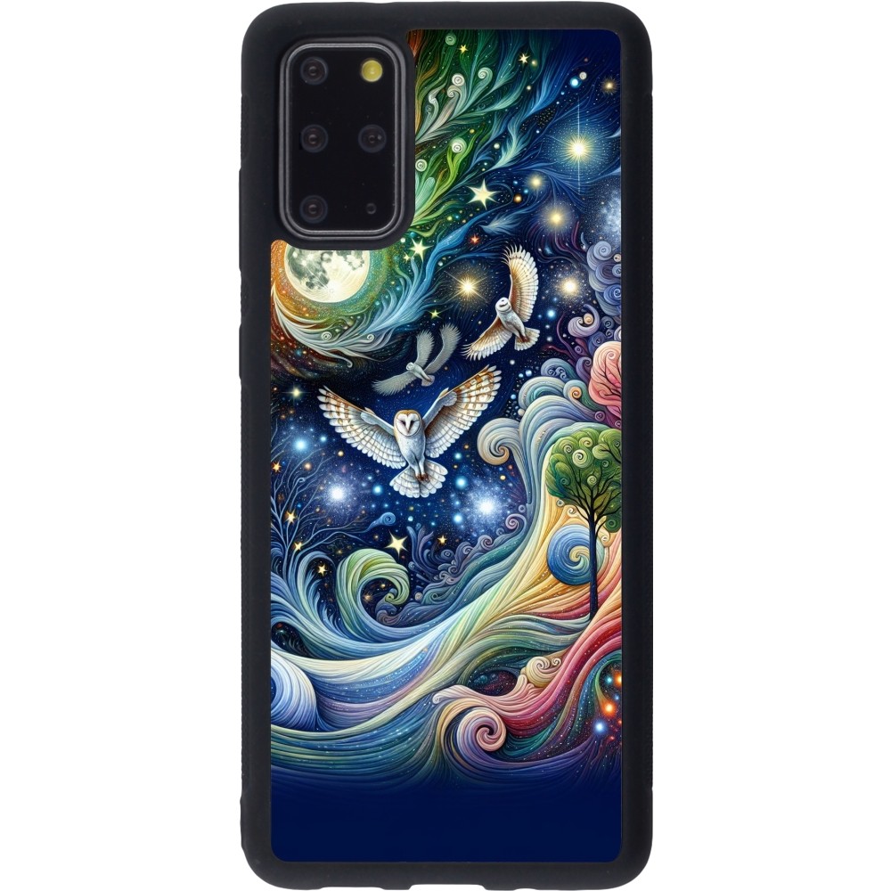 Coque Samsung Galaxy S20+ - Silicone rigide noir hibou volant floral