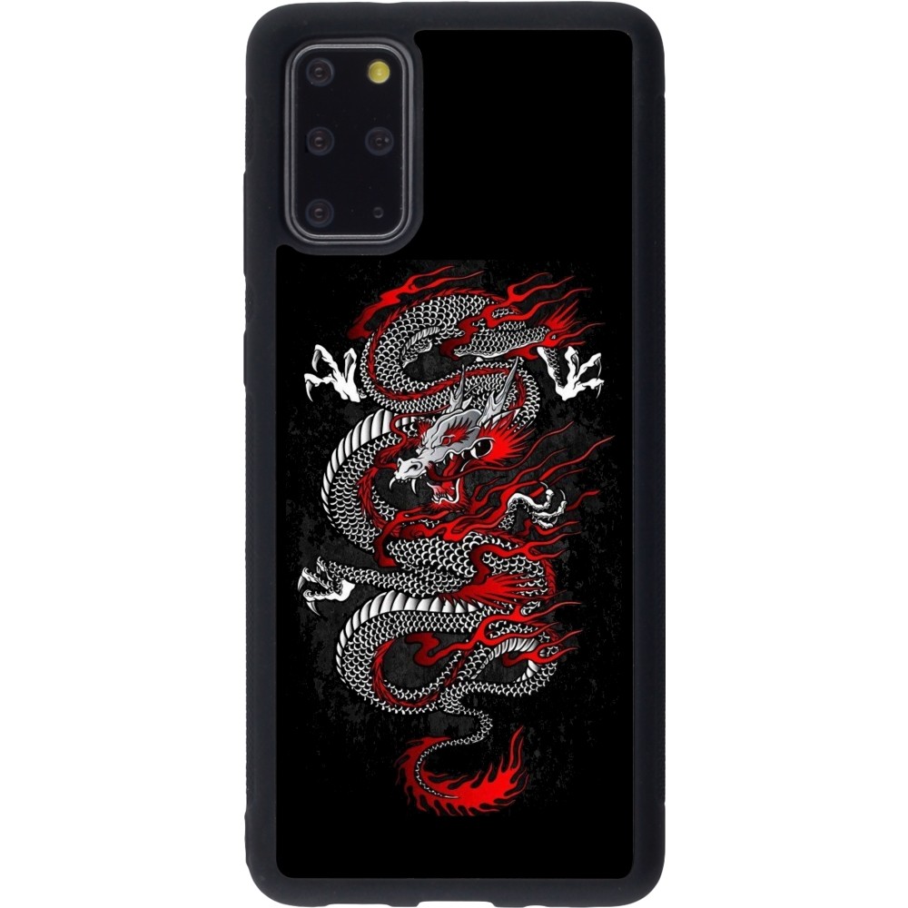 Coque Samsung Galaxy S20+ - Silicone rigide noir Japanese style Dragon Tattoo Red Black