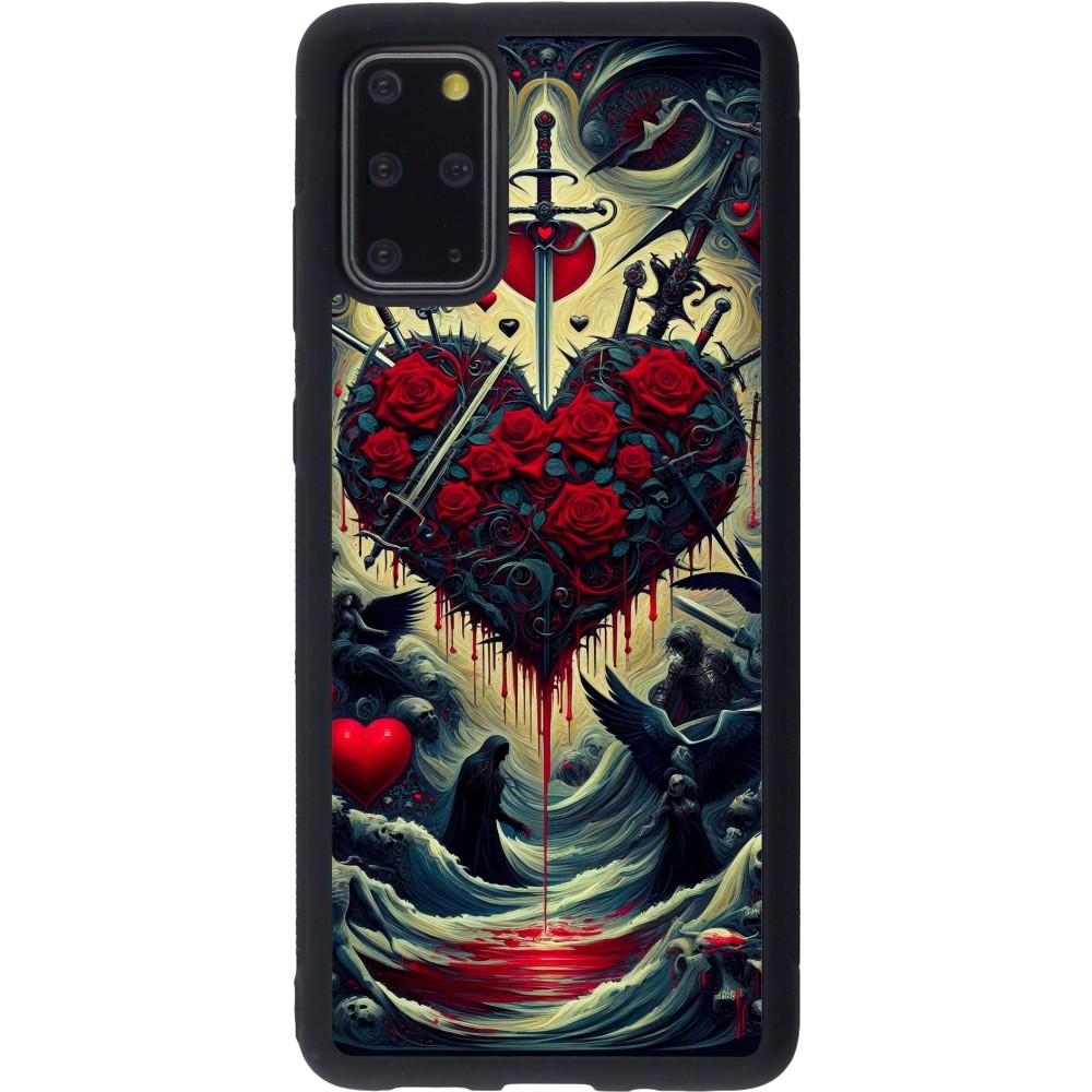 Coque Samsung Galaxy S20+ - Silicone rigide noir Dark Love Coeur Sang