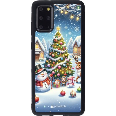 Coque Samsung Galaxy S20+ - Silicone rigide noir Noël 2023 bonhomme de neige et sapin