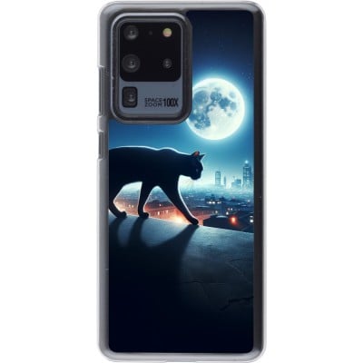 Coque Samsung Galaxy S20 Ultra - Plastique transparent Chat noir sous la pleine lune