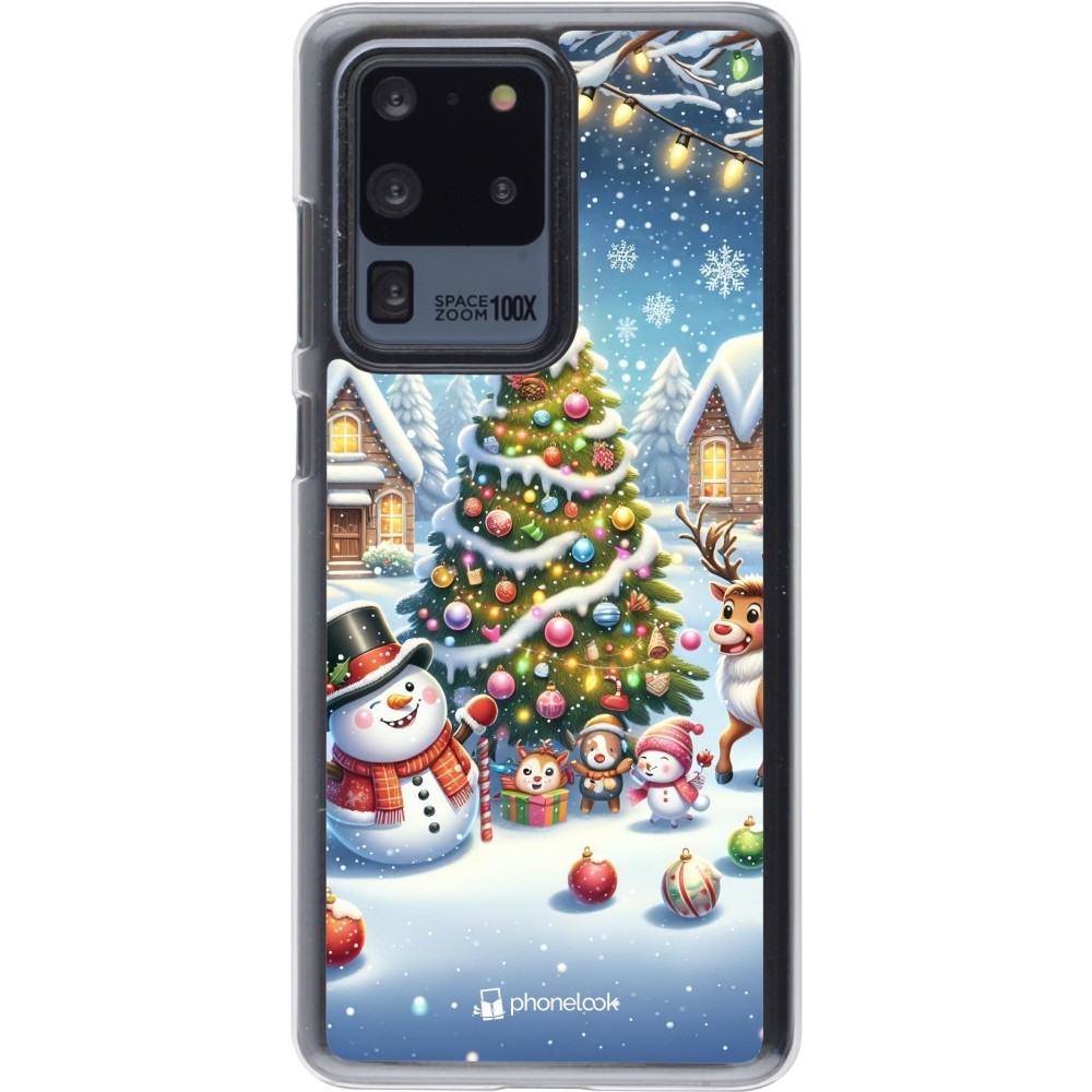 Coque Samsung Galaxy S20 Ultra - Plastique transparent Noël 2023 bonhomme de neige et sapin