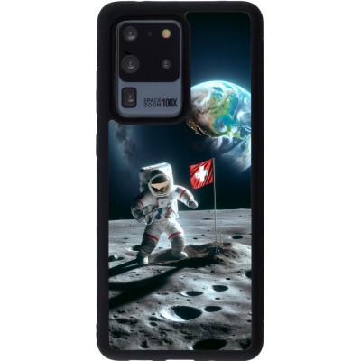 Coque Samsung Galaxy S20 Ultra - Silicone rigide noir Astro Suisse sur lune