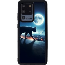 Coque Samsung Galaxy S20 Ultra - Silicone rigide noir Chat noir sous la pleine lune