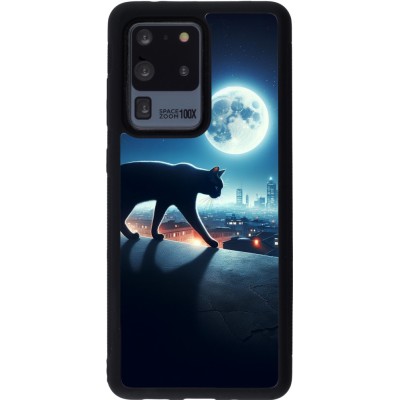 Coque Samsung Galaxy S20 Ultra - Silicone rigide noir Chat noir sous la pleine lune