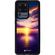 Coque Samsung Galaxy S20 Ultra - Silicone rigide noir Coucher soleil jaune violet