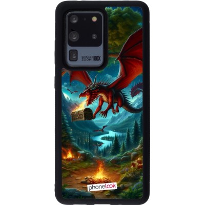 Coque Samsung Galaxy S20 Ultra - Silicone rigide noir Dragon Volant Forêt Trésor