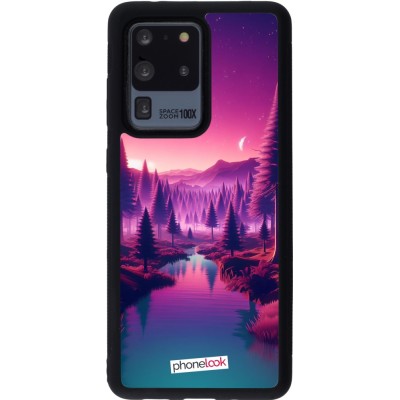 Coque Samsung Galaxy S20 Ultra - Silicone rigide noir Paysage Violet-Rose