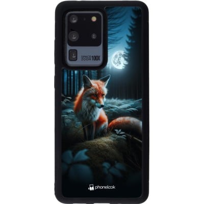 Coque Samsung Galaxy S20 Ultra - Silicone rigide noir Renard lune forêt