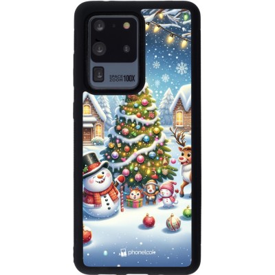 Coque Samsung Galaxy S20 Ultra - Silicone rigide noir Noël 2023 bonhomme de neige et sapin