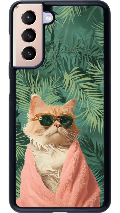 Coque Samsung Galaxy S21 5G - Cat Summer Palms