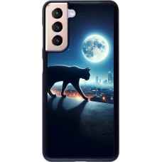 Coque Samsung Galaxy S21 5G - Chat noir sous la pleine lune