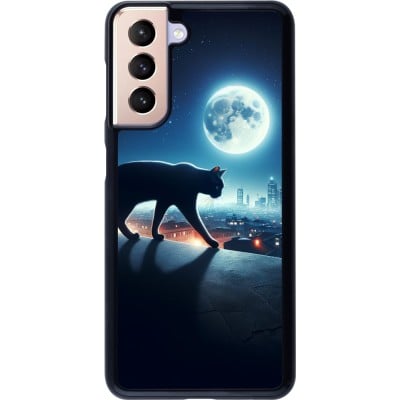 Coque Samsung Galaxy S21 5G - Chat noir sous la pleine lune